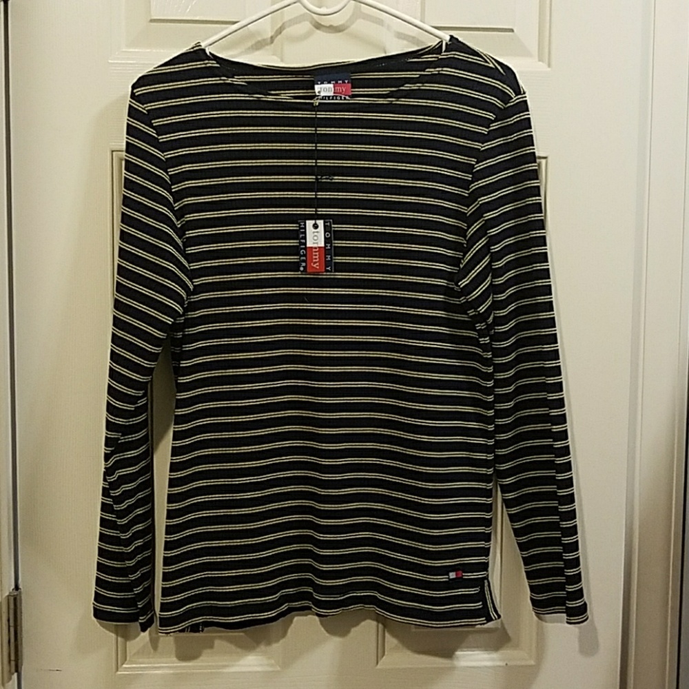 Tommy Hilfiger nwt Navy and yellow striped shirt